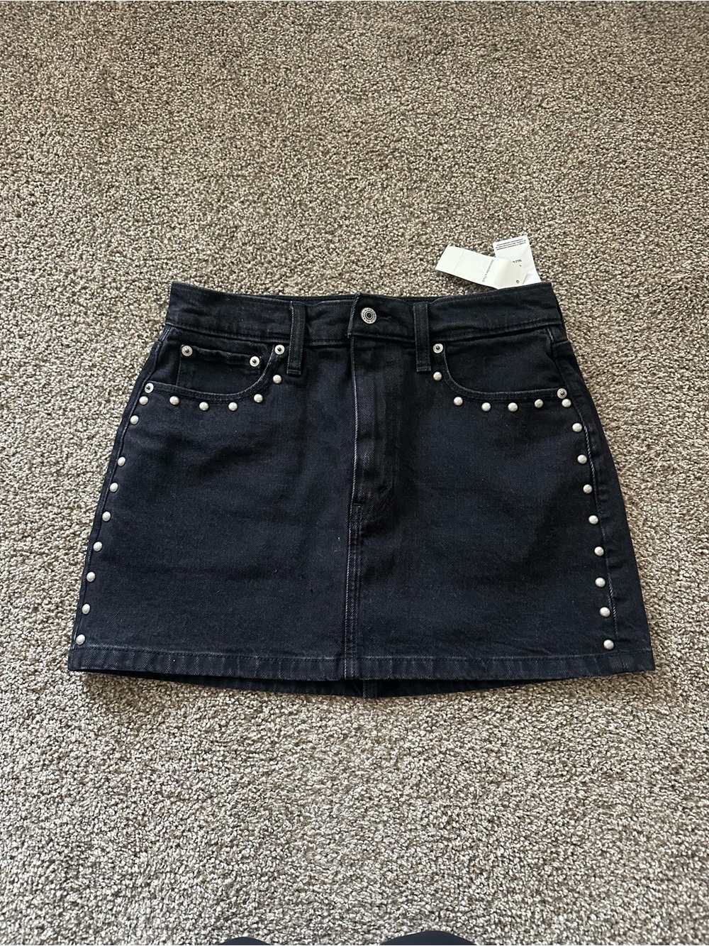 Abercrombie & Fitch Black Denim Mini Skirt with Silver Studs - Picture 3 of 5